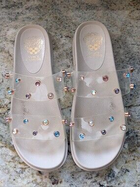 VINCE CAMUTO partha colorful rhinestone slide sandals 7.5